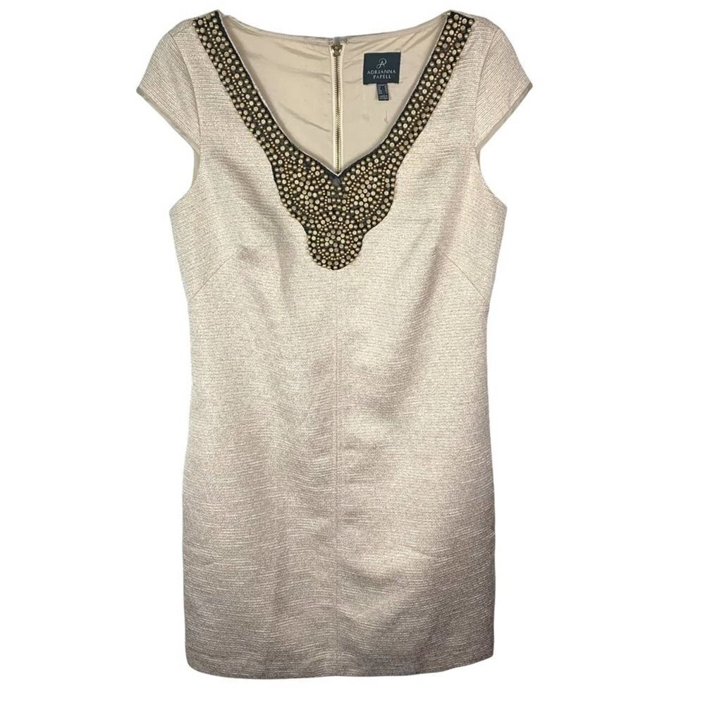 Adrianna Papell Gold/Beige Knee Length Dress